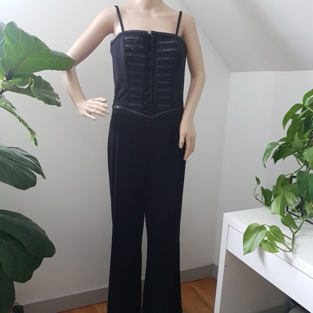 Frank Lyman Design Wide Leg Corset Top Design Overall Jumpsuit Black Sz 8